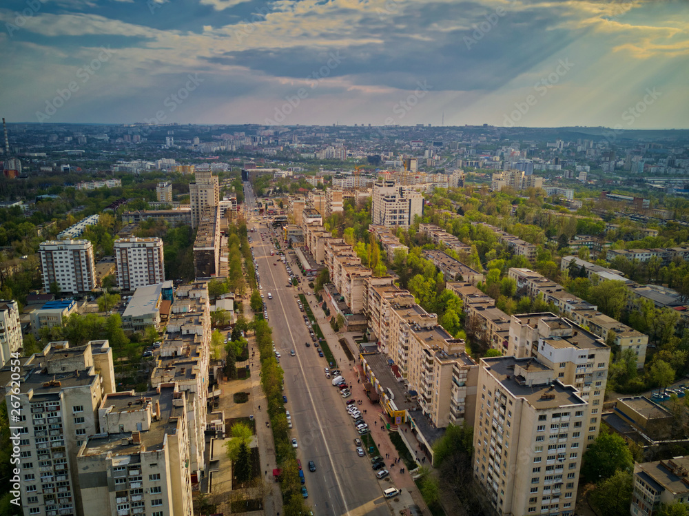 Aerial drone view of kishinev city