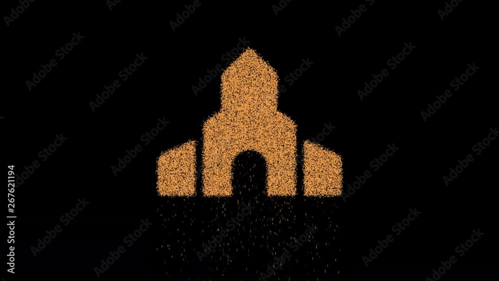 Symbol place of worship appears from crumbling sand. Then crumbles down. Alpha channel Premultiplied - Matted with color black Symbol place of worship appears from crumbling sand. Then crumbles down. Alpha channel Premultiplied - Matted with color black