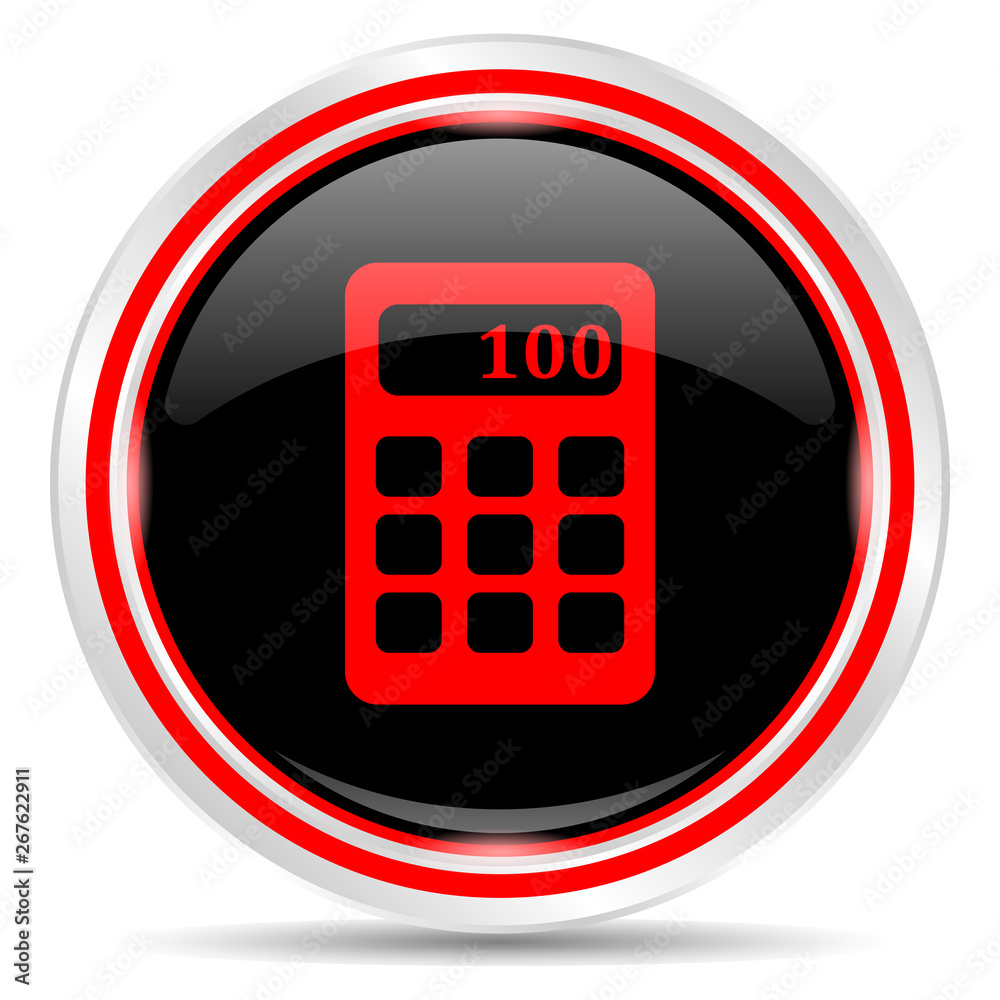 Obraz premium Calculator icon. Round metal web button, black and red.