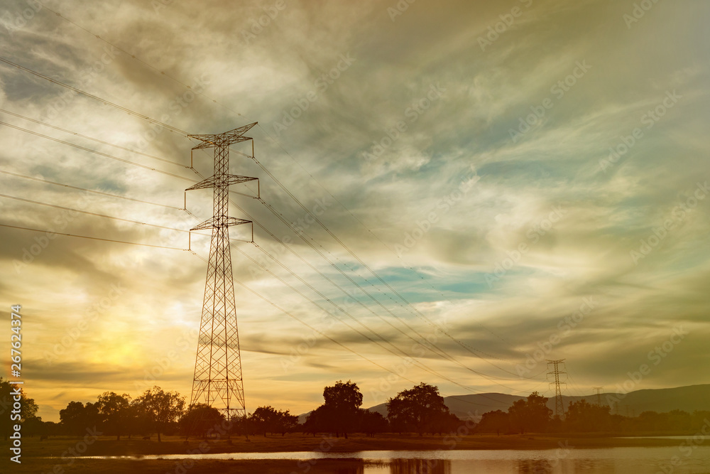 Fototapeta premium High-voltage tower in the field