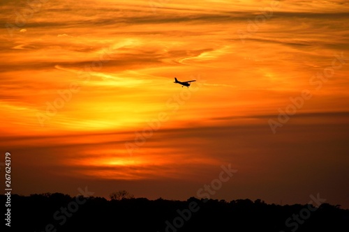 Airplane flying at sunset over the river St. Augustine  Florida