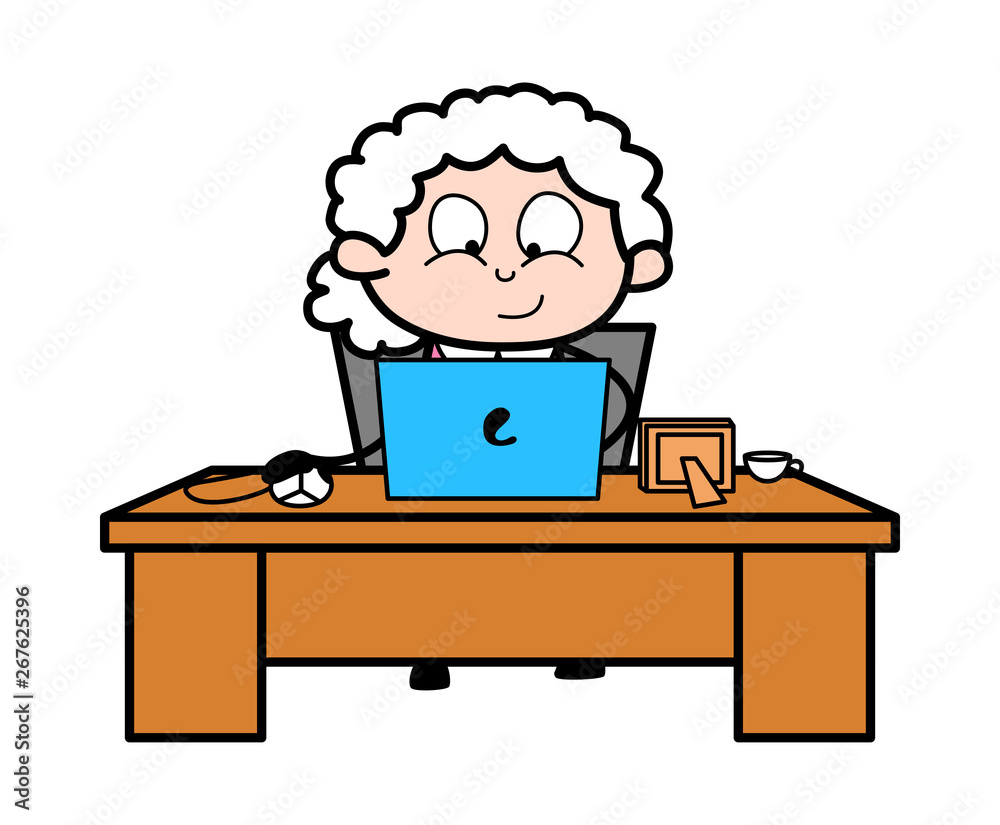 Premium Vector  Happy granny with laptop vector illustration a