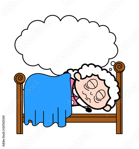 Sleepign and Dreaming - Old Woman Cartoon Granny Vector Illustration