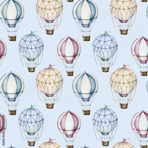 Fotografia Watercolor hot air balloons seamless pattern