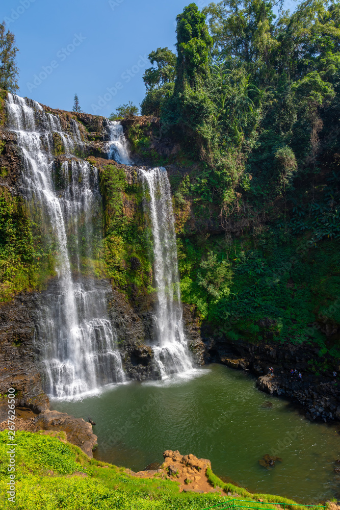 Naklejka premium Tad Fan waterfall in The deep forest in Southern of Laos 
