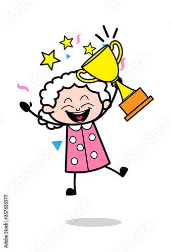 Winner - Old Woman Cartoon Granny Vector Illustration