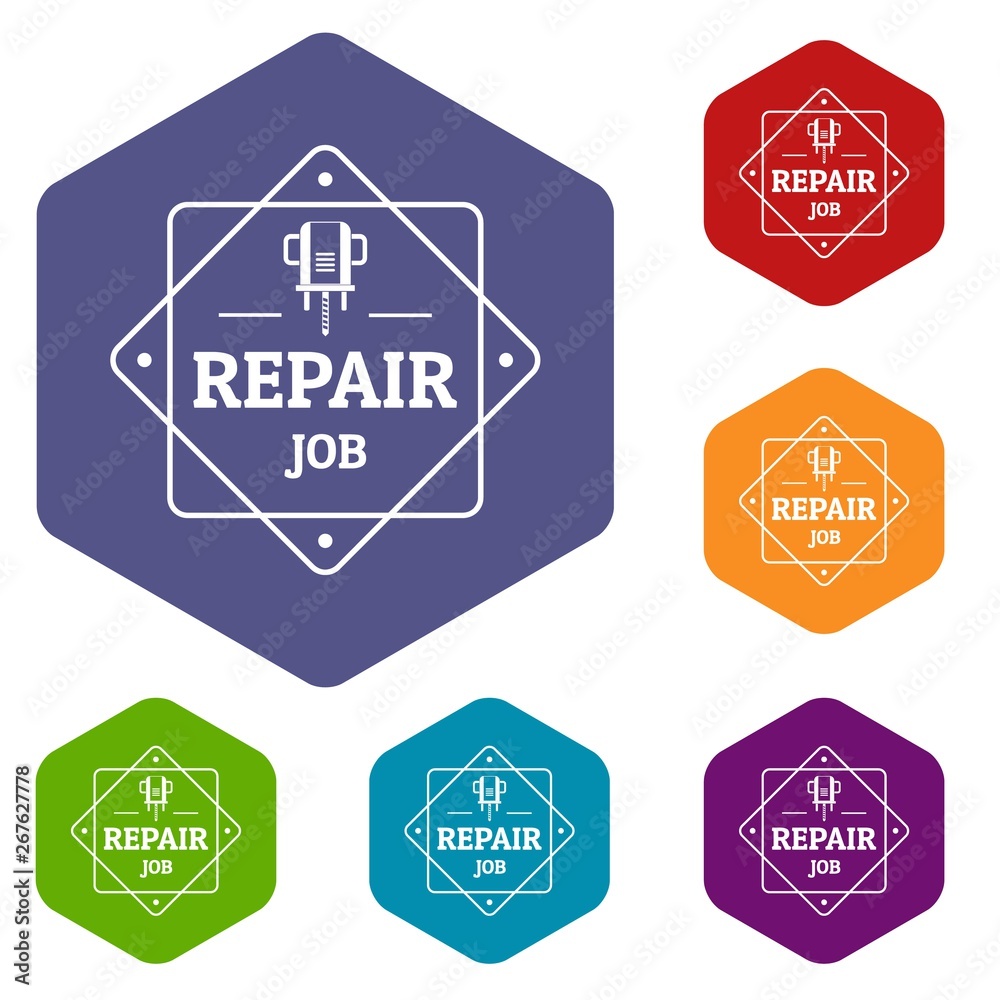 Obraz premium Repair icons vector colorful hexahedron set collection isolated on white 