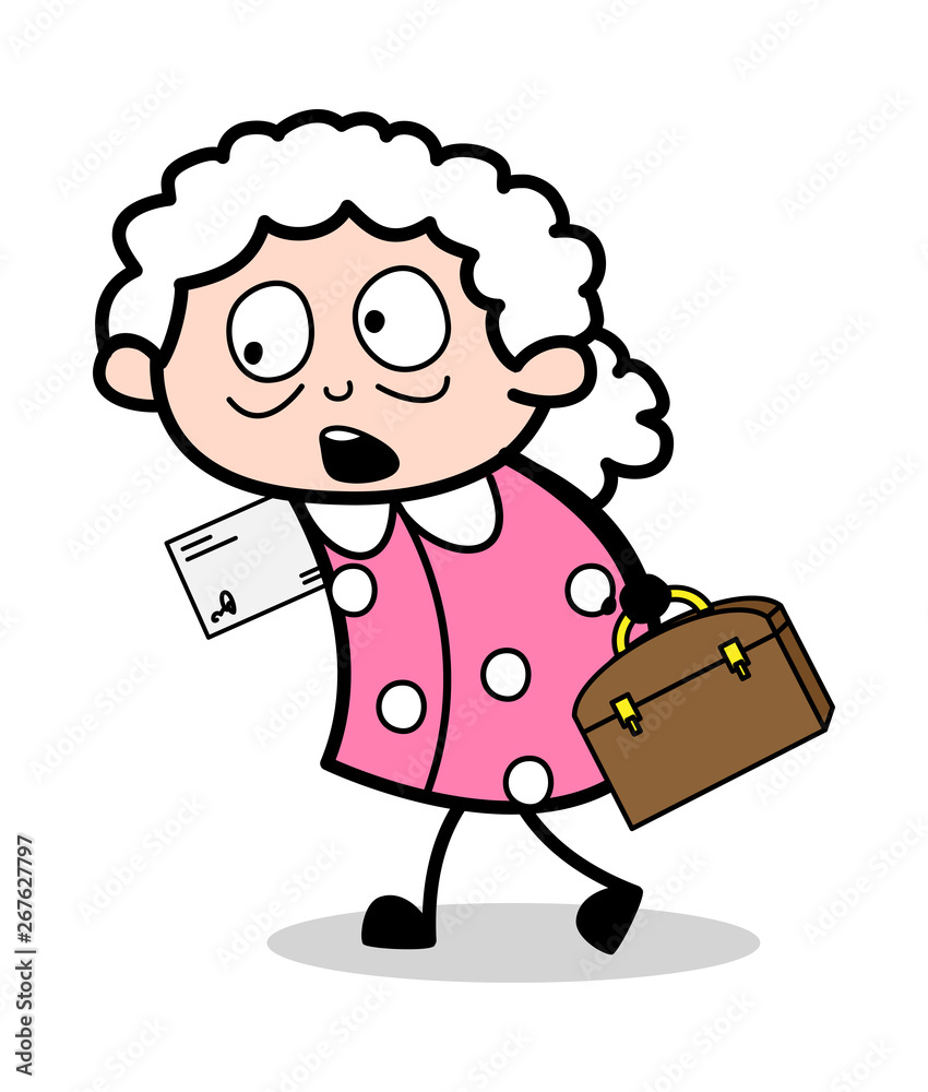 Surprised Old Office Lady - Old Woman Cartoon Granny Vector Illustration