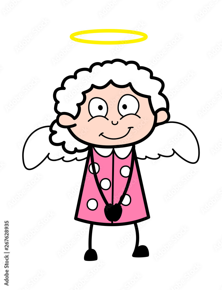 Happy Angel - Old Woman Cartoon Granny Vector Illustration