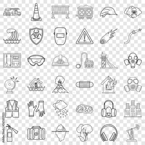 Storm icons set. Outline style of 36 storm vector icons for web for any design