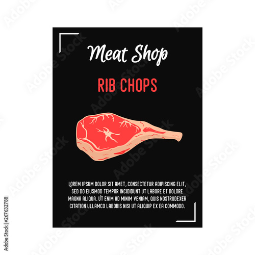 Vector rib chops - farm meat. Black poster, banner