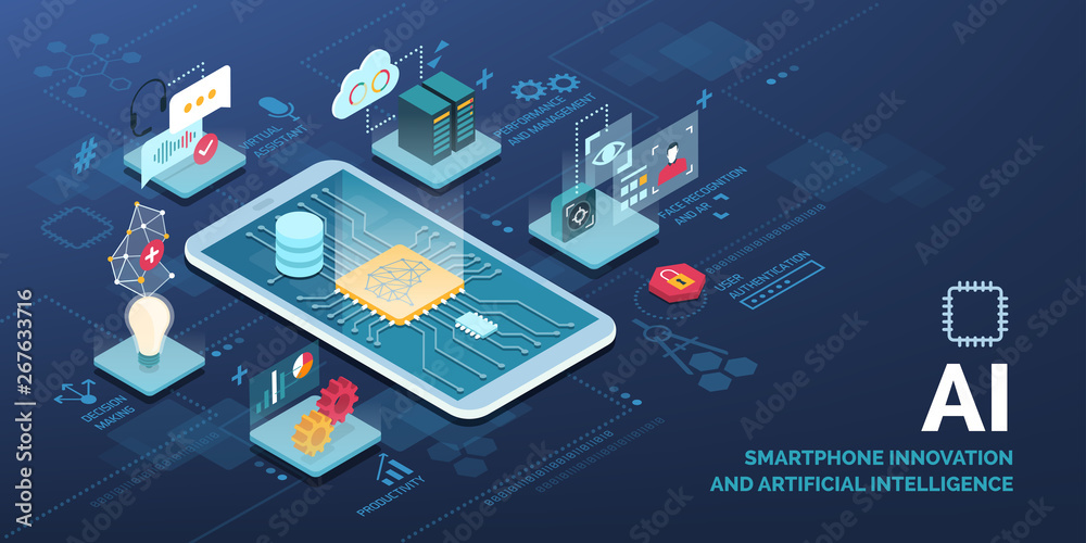 Innovative smartphone with AI applications Stock Vector | Adobe Stock
