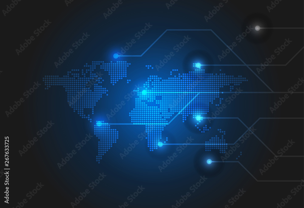 technology background with dotted world map
