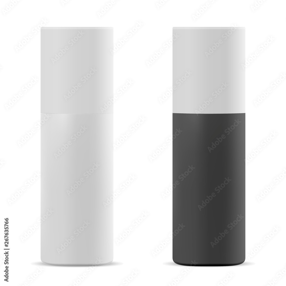 Spray Bottle. Aerosol Can. Cosmetic Tube Mockup for Deodorant, Perfume. Realistic Cylinder Packing for Dry Shampoo, Air Freshener, Antiperspirant. Shave Foam Product Packaging Mock Up Design.