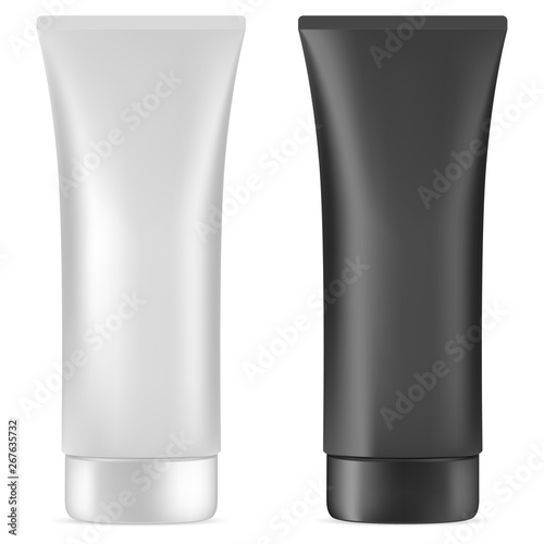 Cream Tube. Plastic Cosmetic Package Blank. Realistic Container for Face Care Creme, Toothpaste, liquid Treatment or Intimate Product. Body Gel or Scrub Squeese Tube Mockup Design. Vector Illustration