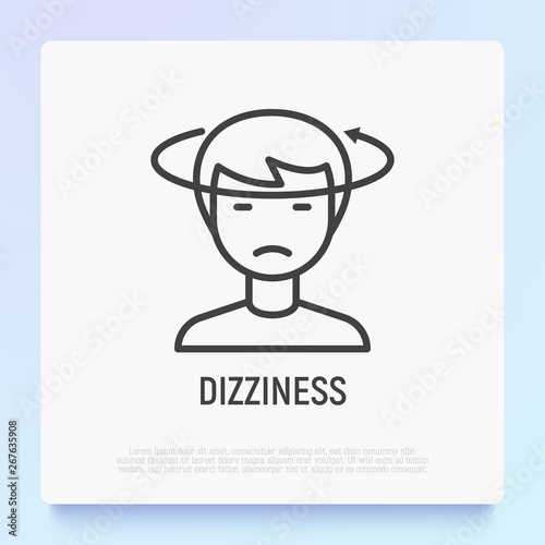 Human with dizziness thin line icon. Modern vector illustration of disorientation.