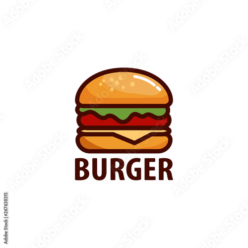 Delicious burger. Flat icon, logo or sticker for your design, menu, website, promotional items