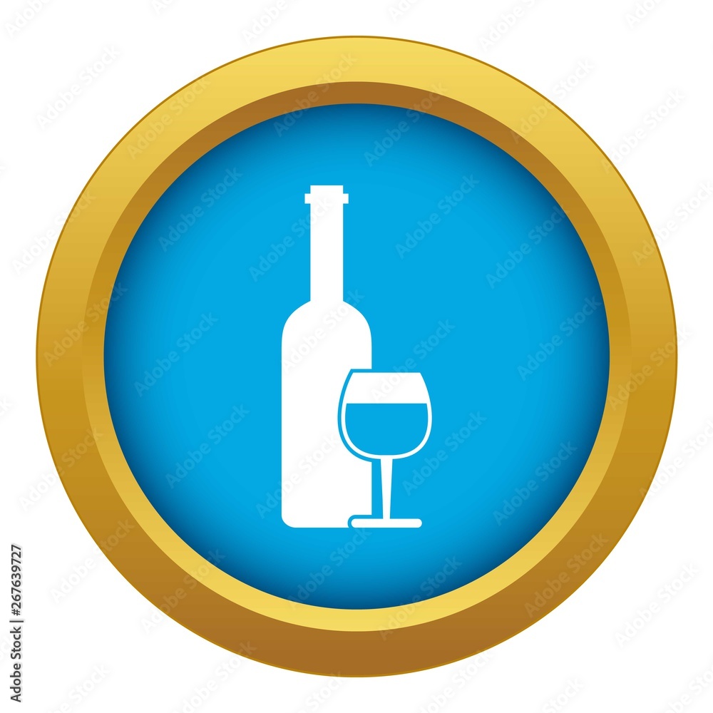 Wine bottle and glass icon blue vector isolated on white background for any design Wine bottle and glass icon blue vector isolated on white background for any design