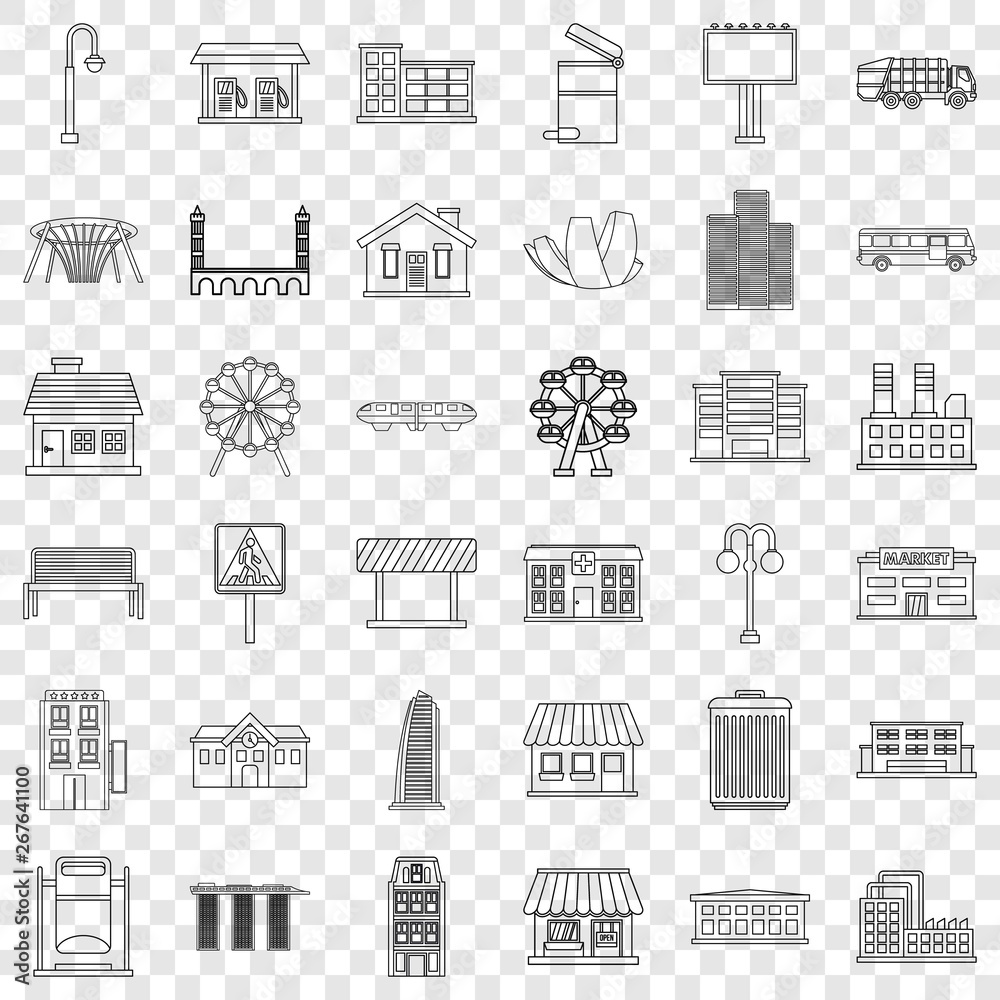 Lantern icons set. Outline style of 36 lantern vector icons for web for any design