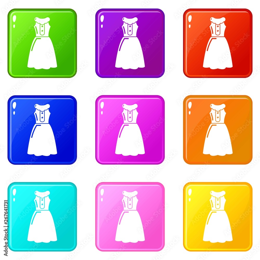 Dress model icons set 9 color collection isolated on white for any design Dress model icons set 9 color collection isolated on white for any design