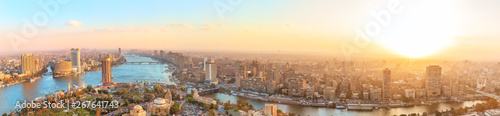 Panorama of the sunset view in Cairo, Egypt