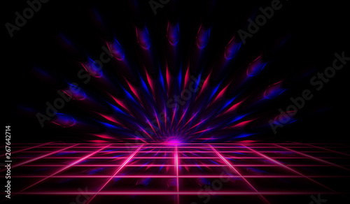 Empty stage, neon lights, s...