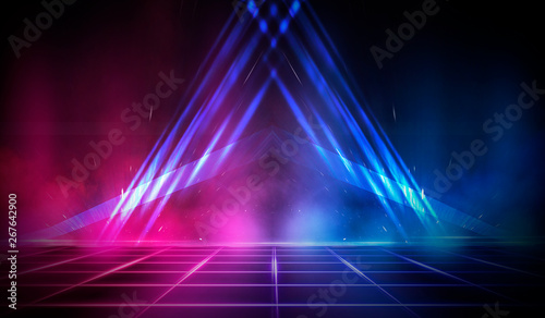 Empty stage, neon lights, s...