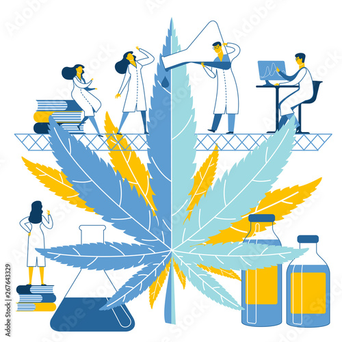 Vector flat illustration, big cannabis leaves on white background