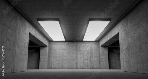 Empty abstract concrete wall and lateral lights, Interior concept background .3d Render