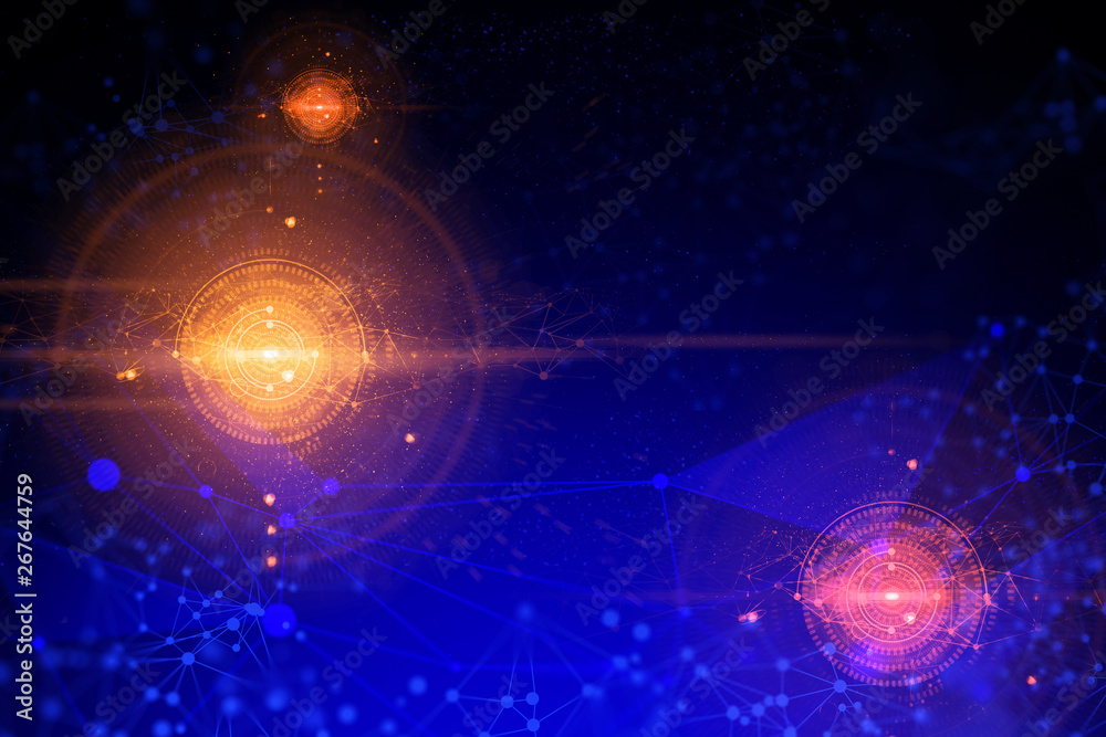 Obraz premium ai technology, system analysis, molecule of chemical, atom cell science, futuristic cyber social network system, background illustration 3d rendering, microchip process