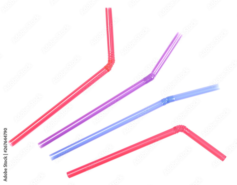 Set colorful drinking straws isolated on white background with clipping path, top view Set colorful drinking straws isolated on white background with clipping path, top view