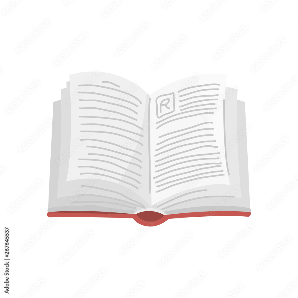 Open book for Lover of literature. Encyclopedias for reading. Inverted pages. Object in contemporary style. Vector illustration for posters.