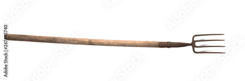 Fotografia, Obraz old rural peasant pitchfork on white background