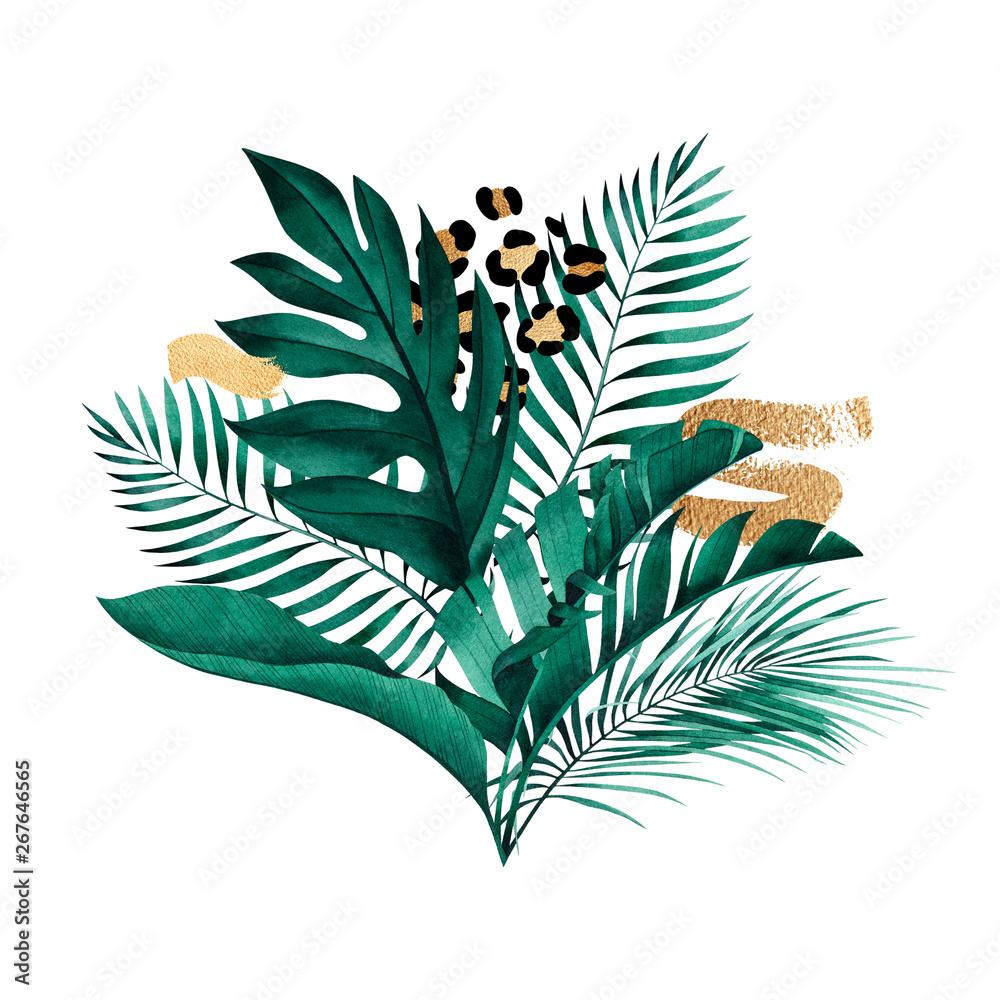Fototapeta Kompozycje roślin tropikalnych ze złotymi p