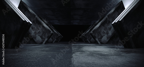 Sci Fi Futuristic Dark Concrete Grunge Reflective Modern Alien Spaceship Empty White Glow Shine Corridor Tunnel Hallway Underground Garage Entrance Abstract Elegant 3D Rendering