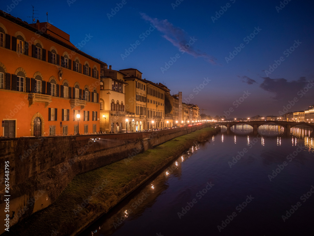 Italy, Tuscany, Florence, Arno river, View from Ponte alla Carraia at night Italy, Tuscany, Florence, Arno river, View from Ponte alla Carraia at night