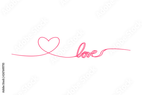 Love with hearts in continuous drawing two lines in a flat style in continuous drawing lines. Continuous double black line. The work of flat design. Symbol of love and tenderness