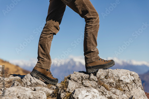 Italy, Como, detail of hiking boots on the rock