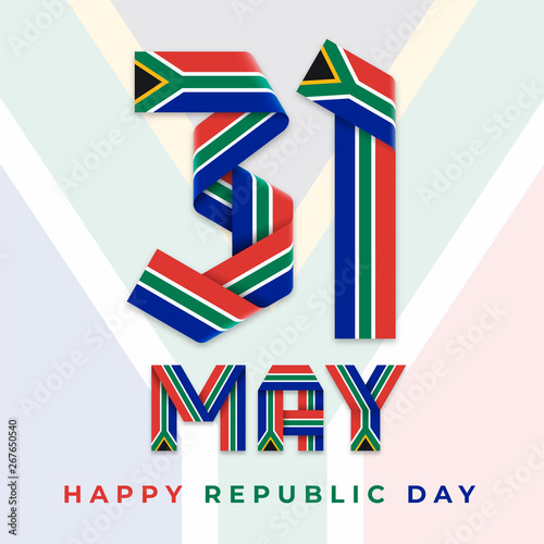 May 31, Republic Day of South Africa congratulatory design with RSA flag colors. Vector illustration.