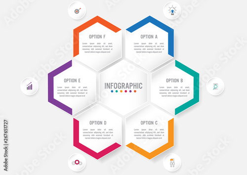 Business infographic template with 6 options hexagonal shape,Creative concept for infographic..
