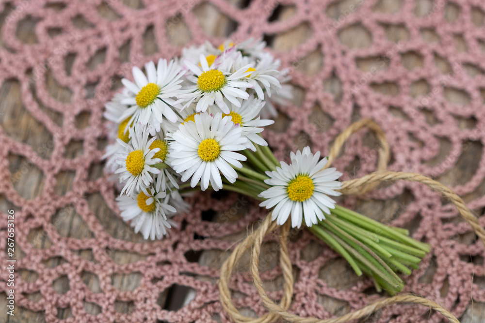 Obraz premium Blumenstrauß aus Gänseblümchen rustikal