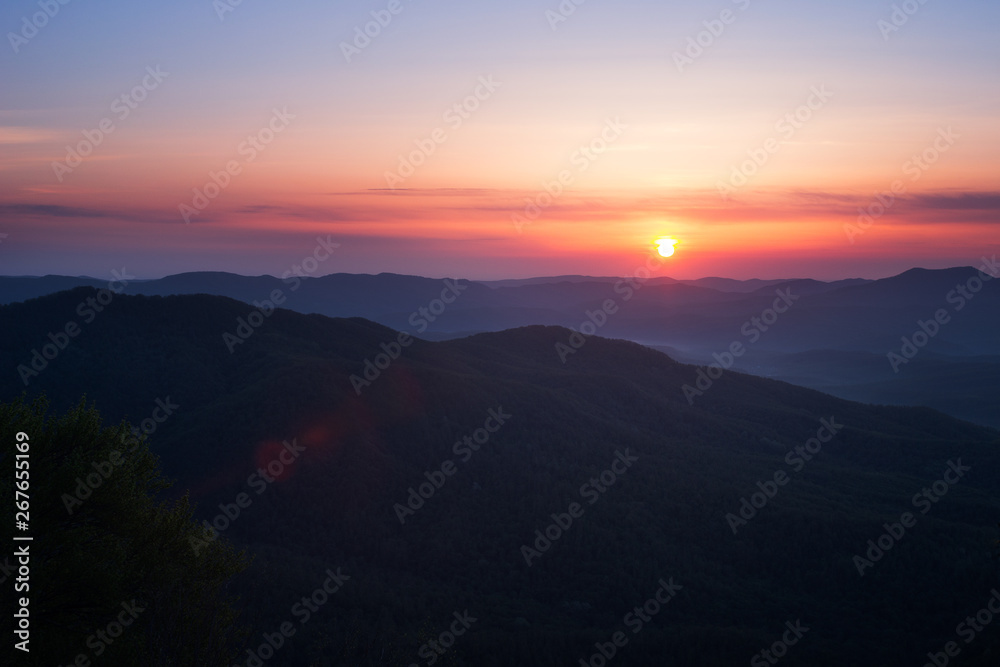 Beautiful colorful sunrise in a mouintains. 