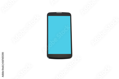 Smartphone with blue screen on white background. Space for text.