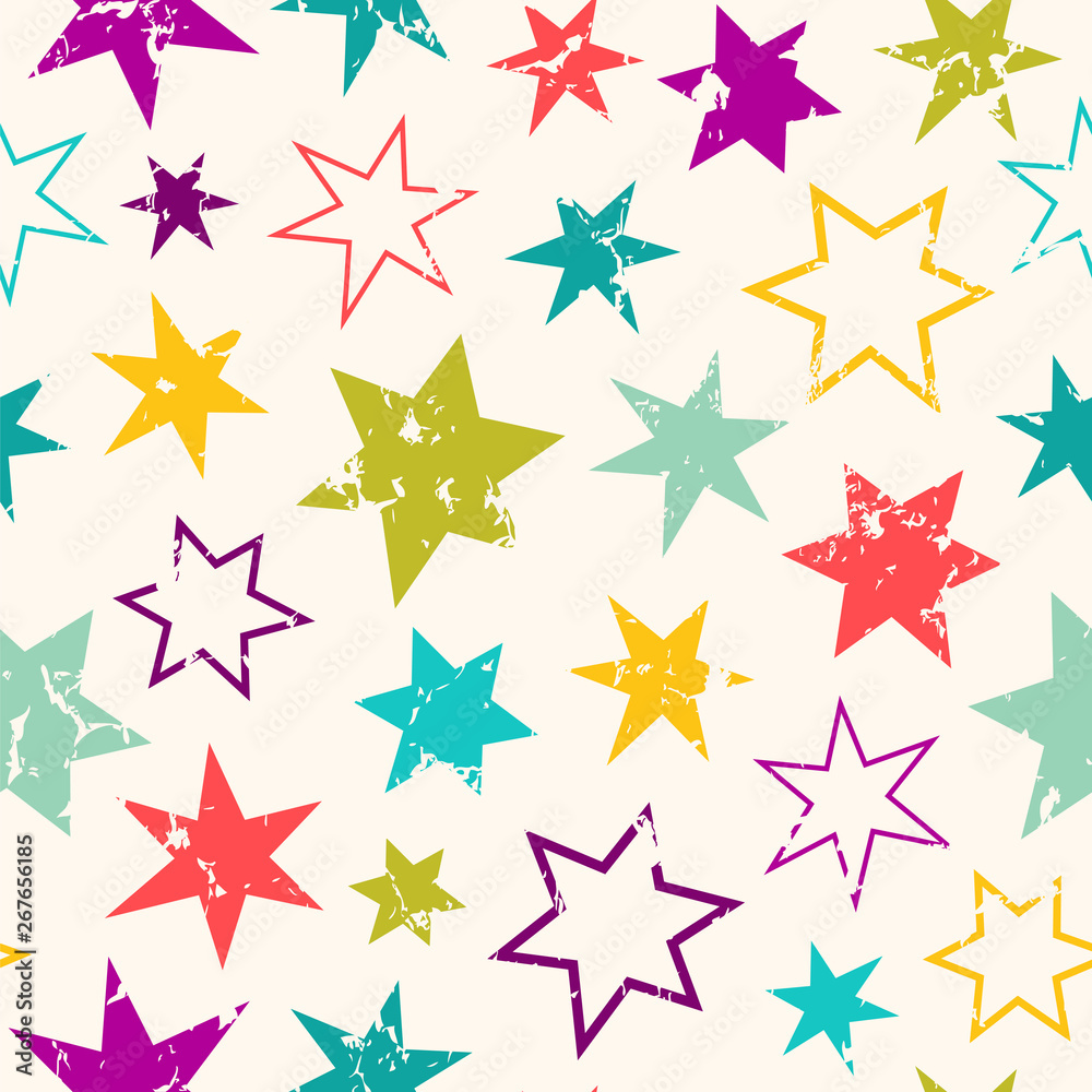 Obraz premium Cute seamless vector pattern with different stars.