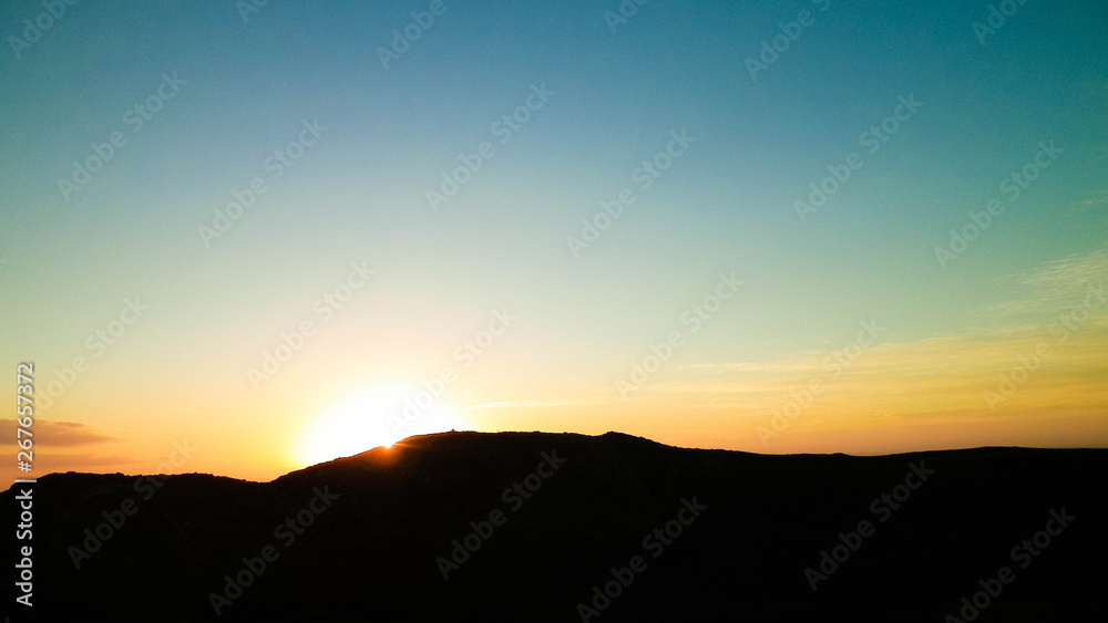 Beautiful sunset over extinct volcano Montana Roja, Lanzarote.