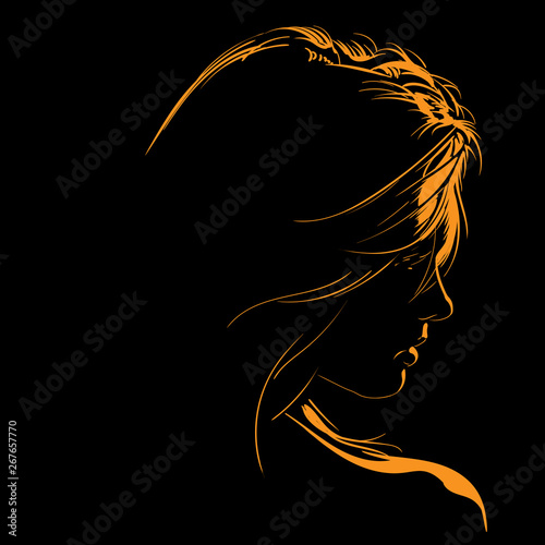 Beauty Woman Face silhouette in contrast backlight. Illustration.