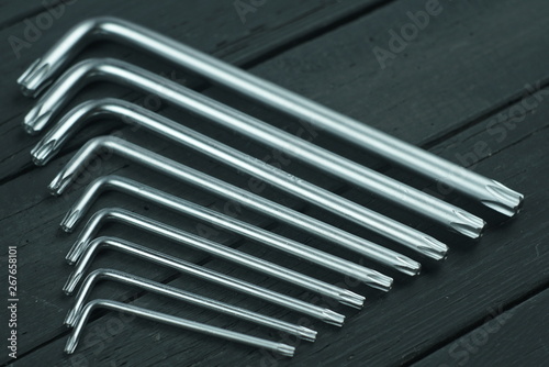 hex wrench set on a table