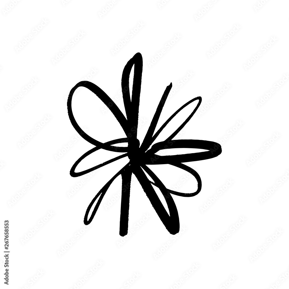 Hand drawn simple brush ink flower. Modern design grunge style element. Black vector symbol Hand drawn simple brush ink flower. Modern design grunge style element. Black vector symbol