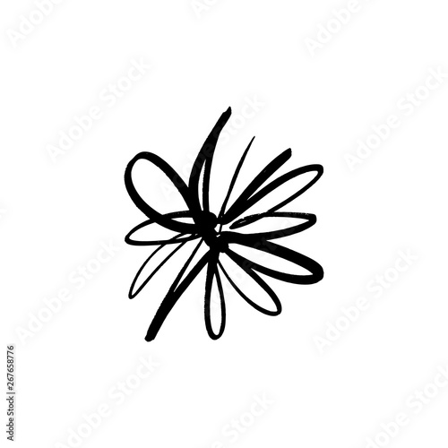 Hand drawn simple brush ink flower. Modern design grunge style element. Black vector symbol