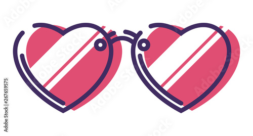 Heart shaped sunglasses line icon for web design isolated on white background. Flat style lineart illustration